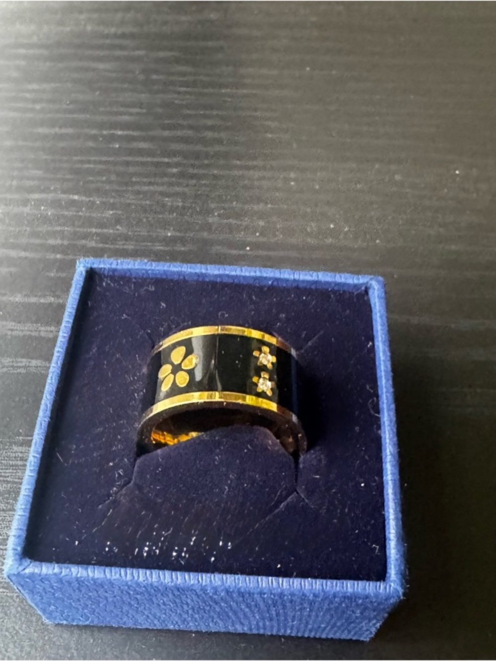 Swatch Black & Gold Floral Band Ring